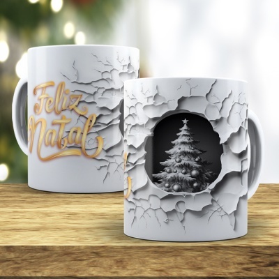 Caneca Feliz Natal Imagem 3D