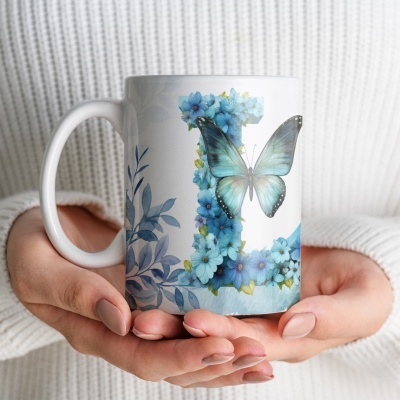 Caneca Alfabeto Floral Azul
