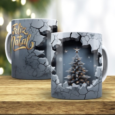 Caneca Feliz Natal Imagem 3D