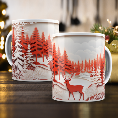 Caneca Natal Vermelho Imagem 3D