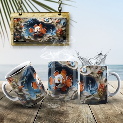 Caneca Peixinhos  Imagem 3D