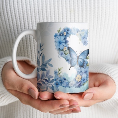 Caneca Alfabeto Floral Azul