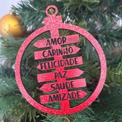 Bola de Natal com Mensagens de Amor, Paz, Saude e Amizade