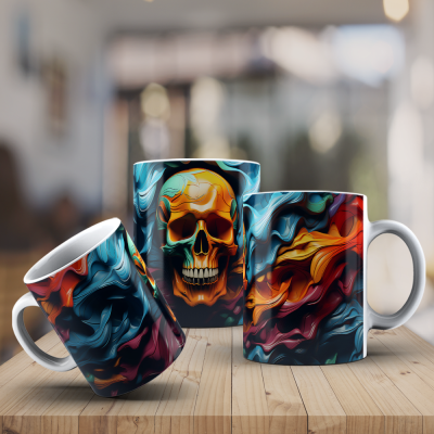 Caneca Caveiras Imagem  3D
