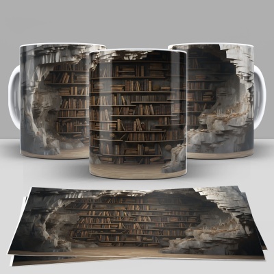 Caneca Biblioteca Imagem 3D