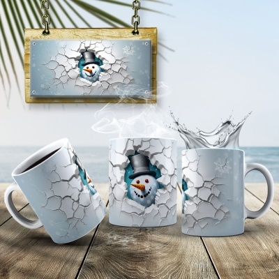 Caneca Natal Boneco de Neve Imagem  3D