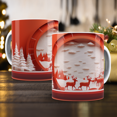 Caneca Natal Vermelho Imagem 3D
