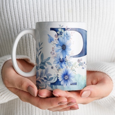 Caneca Alfabeto Floral Azul