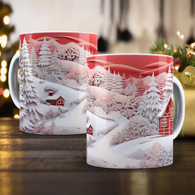 Caneca Natal Vermelho Imagem 3D