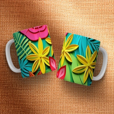 Caneca Floral Imagem  3D