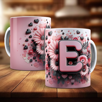 Caneca Alfabeto Floral Rosa