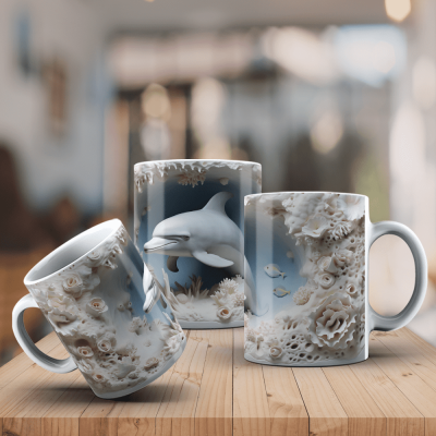 Caneca Golfinhos Imagem  3D