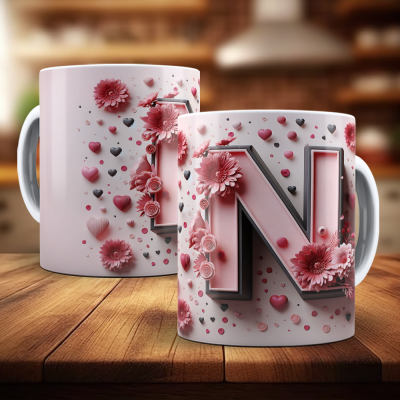 Caneca Alfabeto Floral Rosa