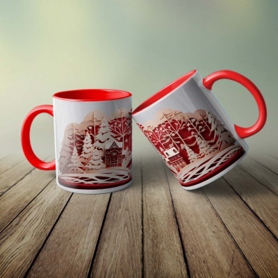 Caneca Natal Vermelho Imagem 3D