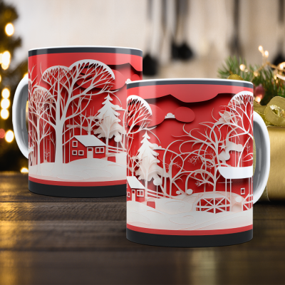 Caneca Natal Vermelho Imagem 3D