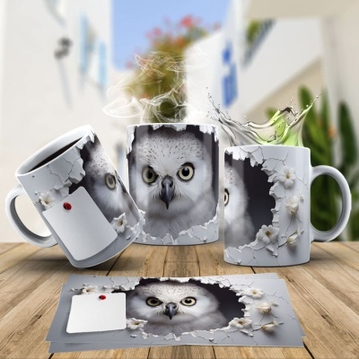 Caneca Coruja Imagem  3D