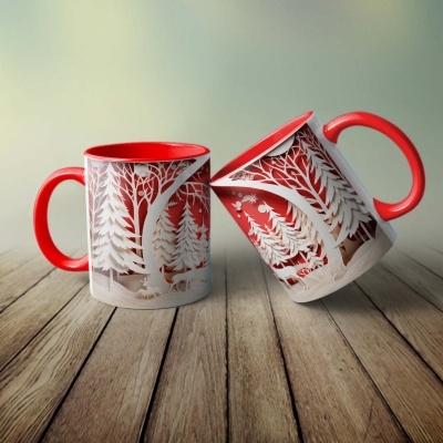 Caneca Natal Vermelho Imagem 3D