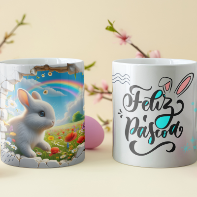 Caneca  Coelhos Páscoa Imagem 3D