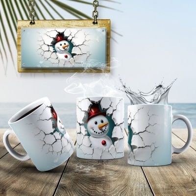 Caneca Natal Boneco de Neve Imagem  3D