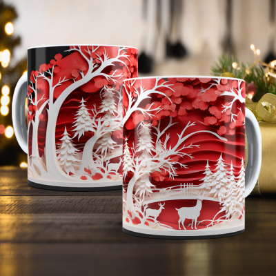 Caneca Natal Vermelho Imagem 3D