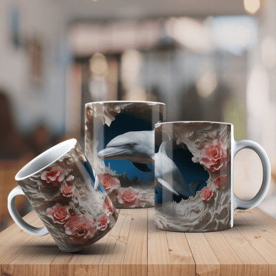 Caneca Golfinhos Imagem  3D