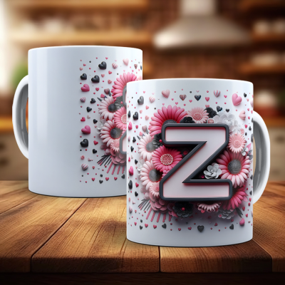 Caneca Alfabeto Floral Rosa