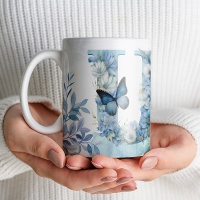 Caneca Alfabeto Floral Azul
