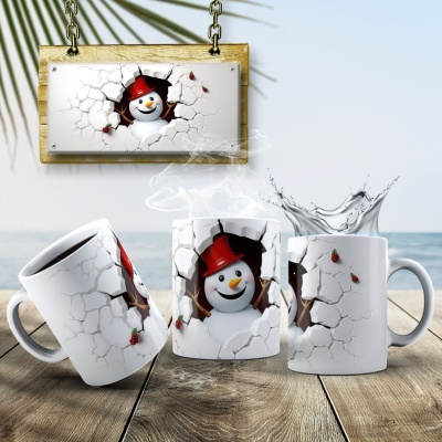 Caneca Natal Boneco de Neve Imagem  3D