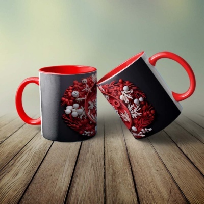 Caneca Natal Vermelho Imagem 3D
