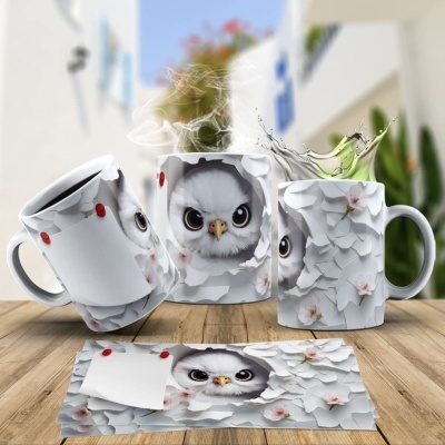 Caneca Coruja Imagem  3D