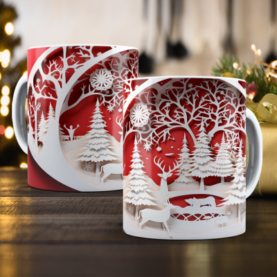 Caneca Natal Vermelho Imagem 3D