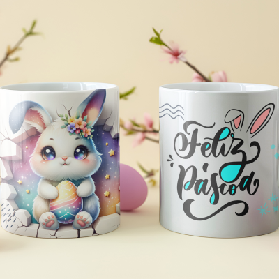 Caneca  Coelhos Páscoa Imagem 3D