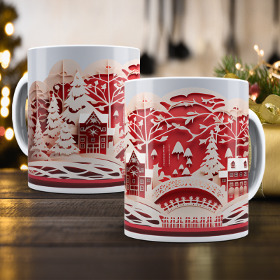 Caneca Natal Vermelho Imagem 3D