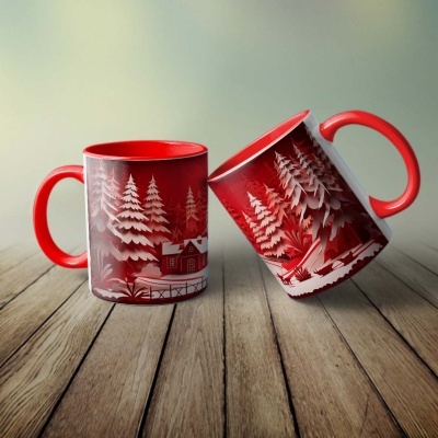 Caneca Natal Vermelho Imagem 3D