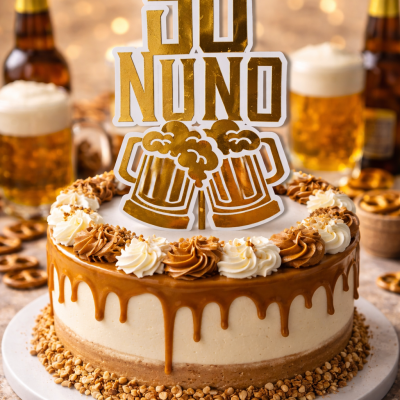Topo de Bolo Aniversário com Canecas de Cerveja – Decoração de Bolo