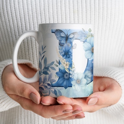 Caneca Alfabeto Floral Azul