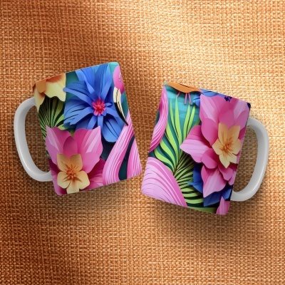 Caneca Floral Imagem  3D