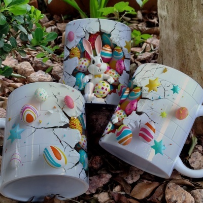 Caneca Ovinhos Páscoa Imagem  3D