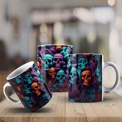Caneca Caveiras Imagem  3D