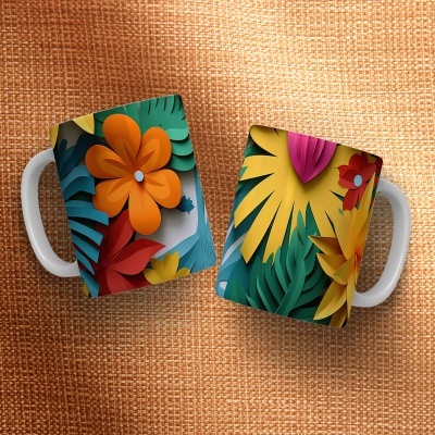 Caneca Floral Imagem  3D