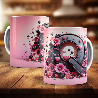 Caneca Alfabeto Floral Rosa