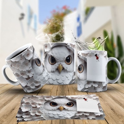 Caneca Coruja Imagem  3D