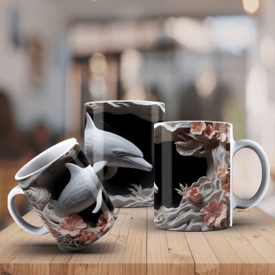 Caneca Golfinhos Imagem  3D