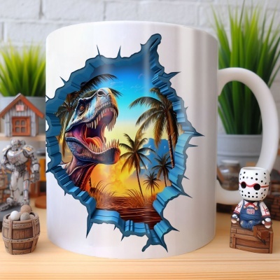 Caneca Tiranossauro Imagem 3D