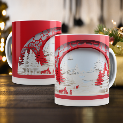 Caneca Natal Vermelho Imagem 3D