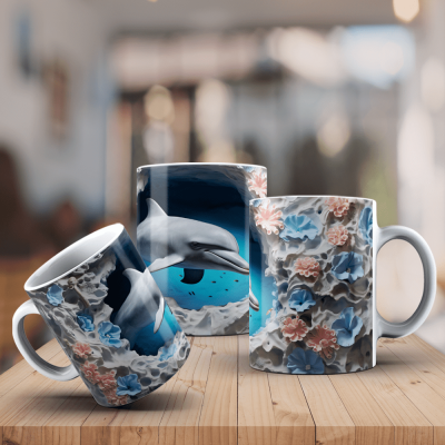Caneca Golfinhos Imagem  3D