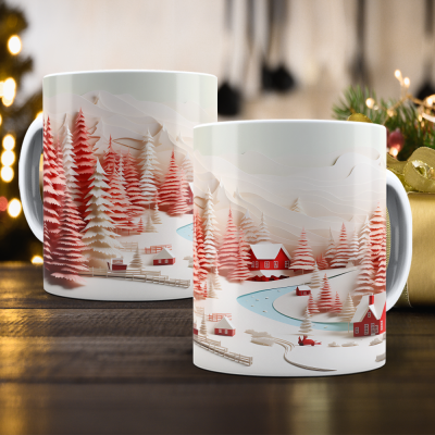 Caneca Natal Vermelho Imagem 3D