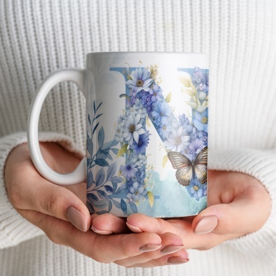 Caneca Alfabeto Floral Azul