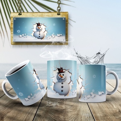 Caneca Natal Boneco de Neve Imagem  3D