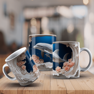Caneca Golfinhos Imagem  3D